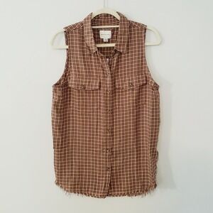 American Eagle Sleeveless Flannel Shirt Top SMALL Plaid Festival Grunge Women